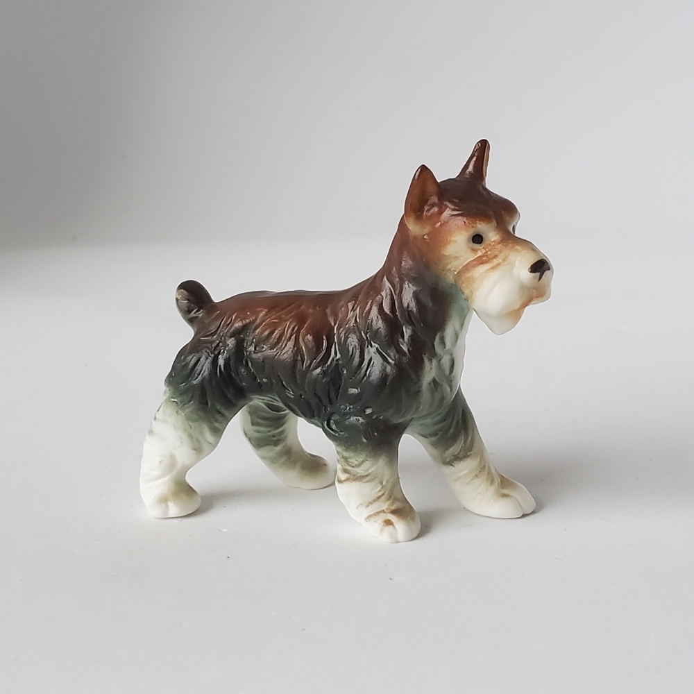 Vintage Schnauzer Dog Bisque Porcelain Figurine EUC